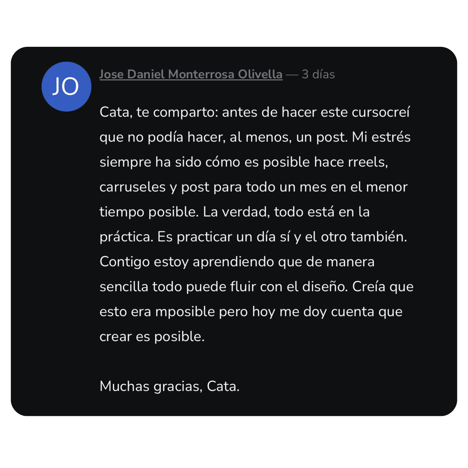 Testimonio de alumno de Canva Club 2